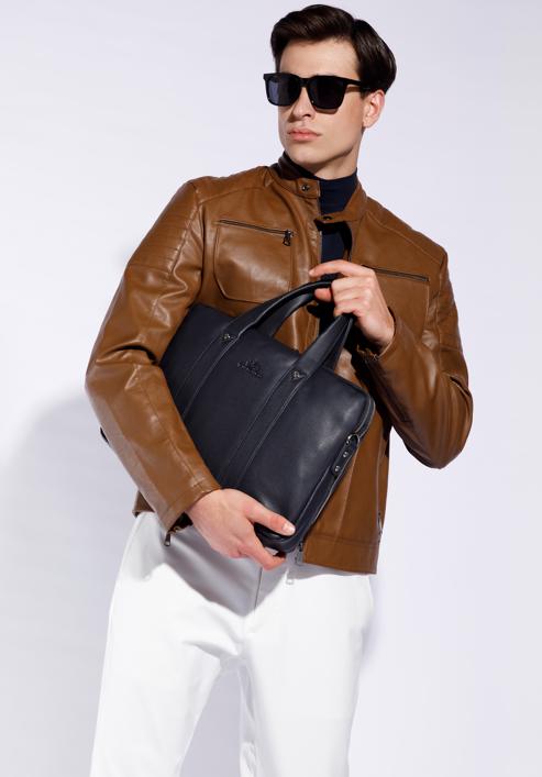 Men's 15,6”  leather laptop bag, navy blue, 95-3U-037-NH, Photo 15