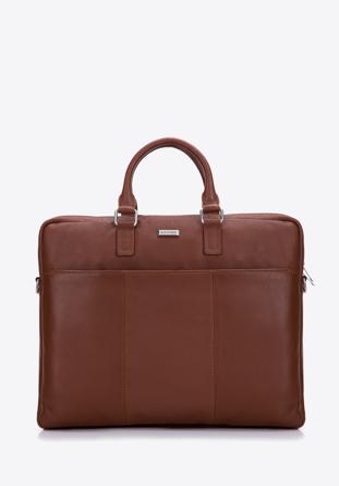Męska torba na laptopa 15,6” skórzana z podwójnym obszyciem, brązowy, 97-3U-006-5, Zdjęcie 1