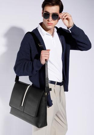 Męska torba na laptopa 15,6” skórzana z tasiemką, czarny, 95-3U-103-1, Zdjęcie 1
