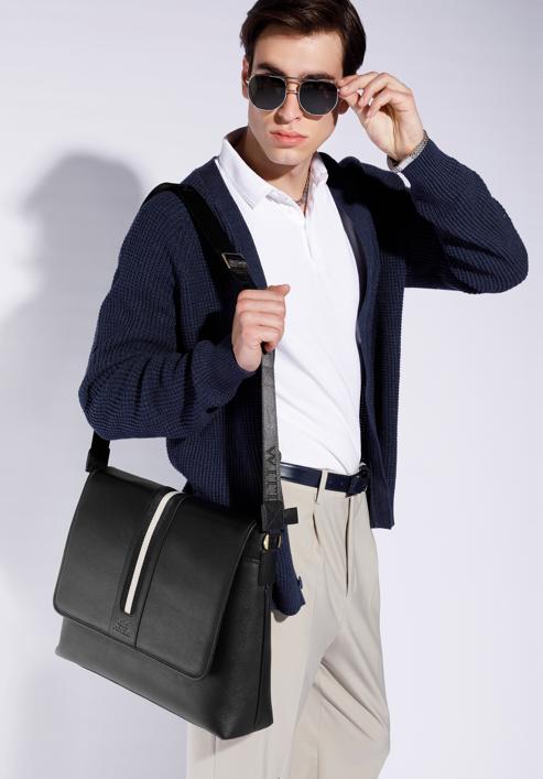 Męska torba na laptopa 15,6” skórzana z tasiemką, czarny, 95-3U-103-1, Zdjęcie 15