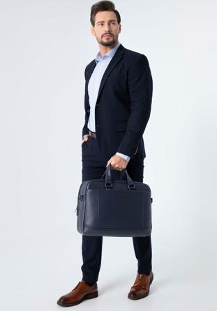 Men's 15,6” faux leather laptop bag, navy blue, 98-3P-510-7, Photo 1