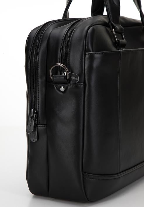 Męska torba na laptopa 15,6” z ekoskóry dwukomorowa, czarny, 98-3P-510-7, Zdjęcie 4