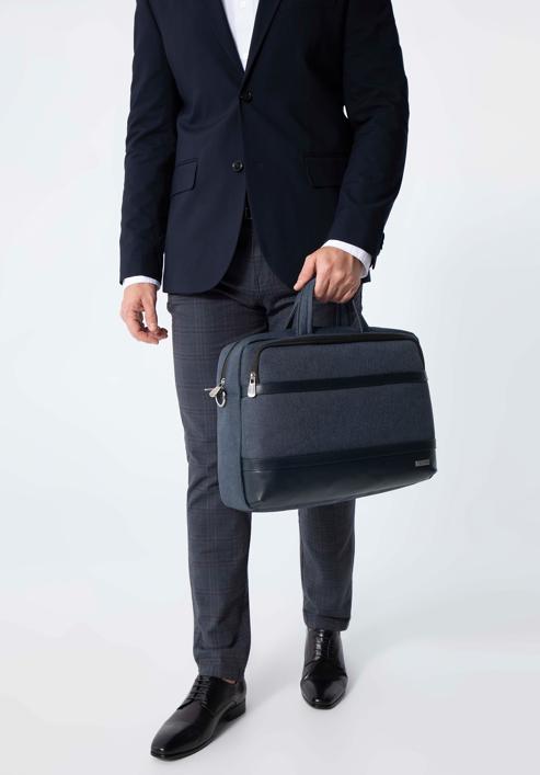 Men's 15.6” laptop bag with faux leather trim, navy blue, 98-3P-500-1, Photo 15