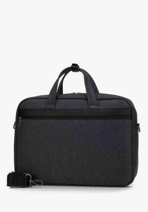 Męska torba na laptopa 15,6” z lamówką z ekoskóry, czarno-grafitowy, 98-3P-500-1, Zdjęcie 2