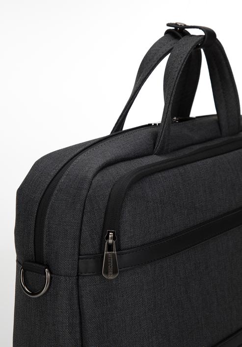 Męska torba na laptopa 15,6” z lamówką z ekoskóry, czarno-grafitowy, 98-3P-500-8, Zdjęcie 4