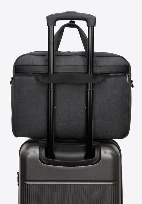 Męska torba na laptopa 15,6” z lamówką z ekoskóry, czarno-grafitowy, 98-3P-500-1, Zdjęcie 7