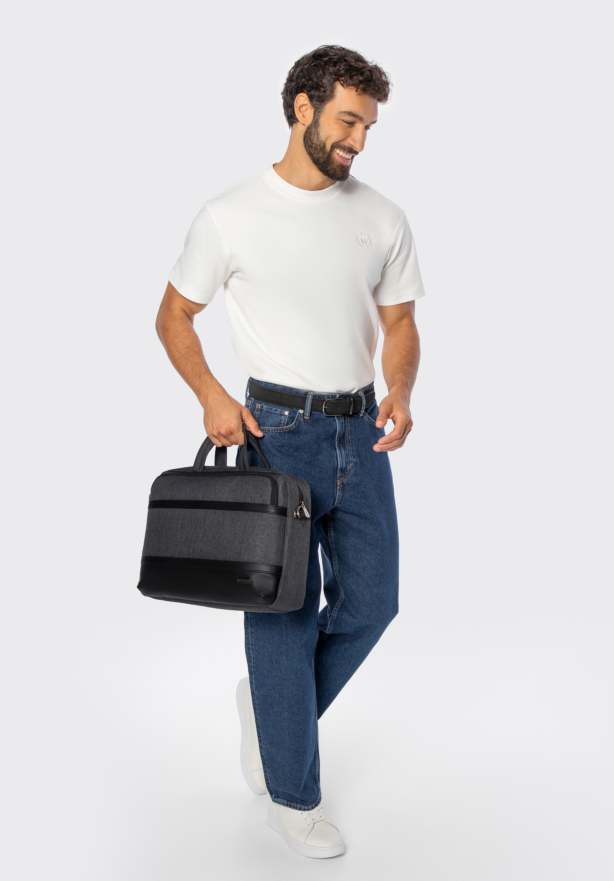 Men's 15.6” laptop bag with faux leather trim, black, 98-3P-500-1, Photo 1