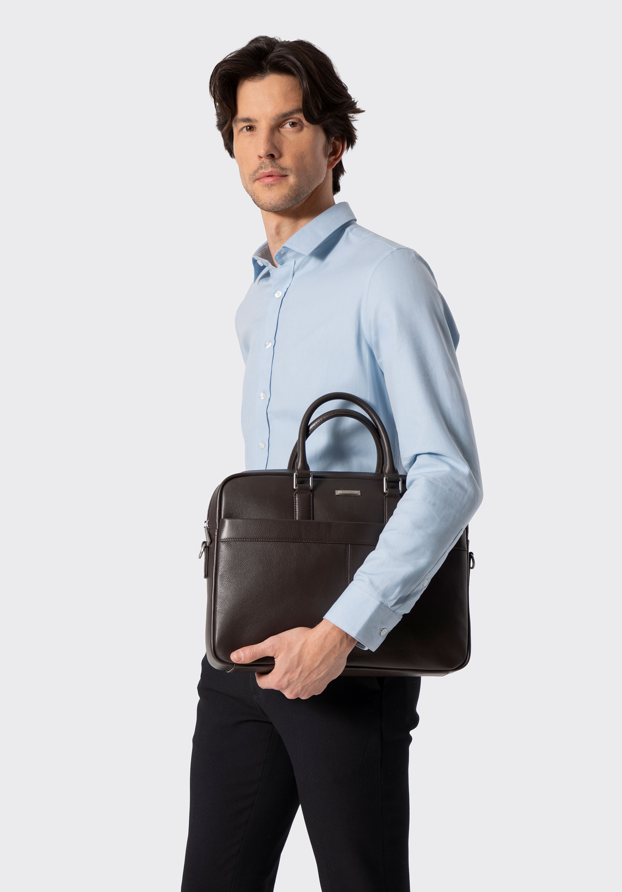 Męska torba na laptopa 15,6” z naturalnej skóry, ciemny brąz, 102-3U-604-4, Zdjęcie 1