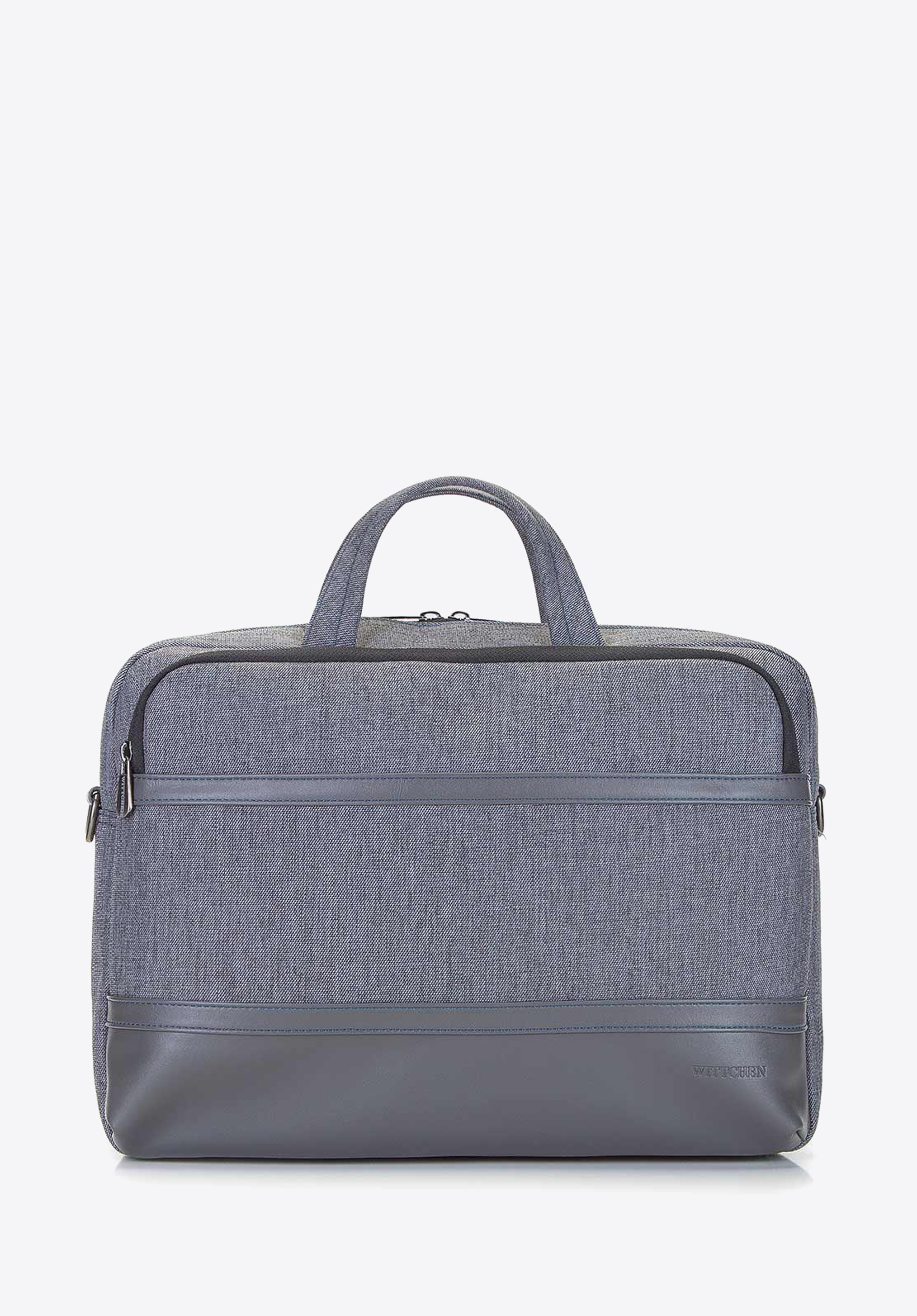 Męska torba na laptopa 15,6” z panelem z ekoskóry, szary, 92-3P-505-8, Zdjęcie 1