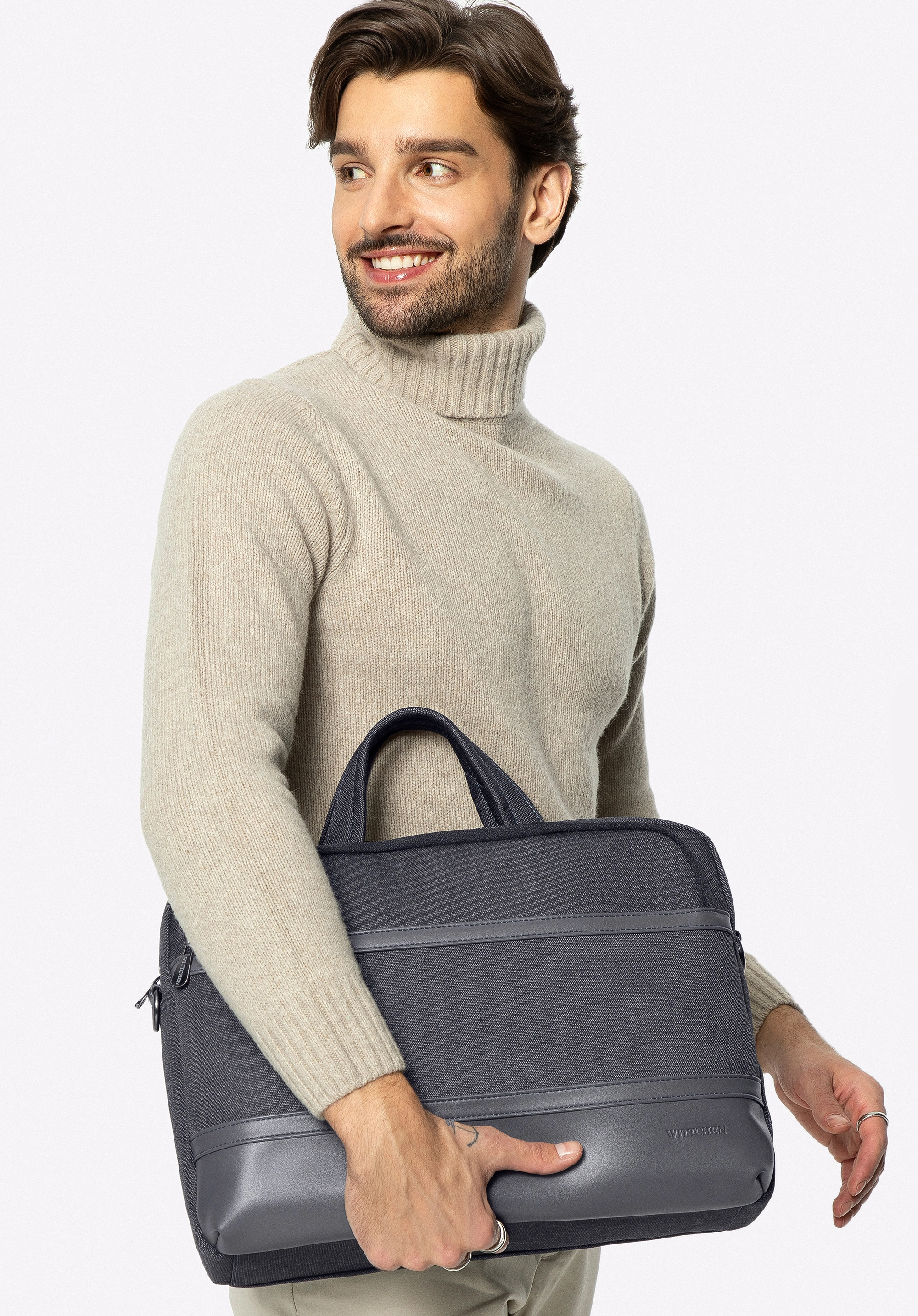 Męska torba na laptopa 15,6” z panelem z ekoskóry, grafitowy, 92-3P-505-1, Zdjęcie 1