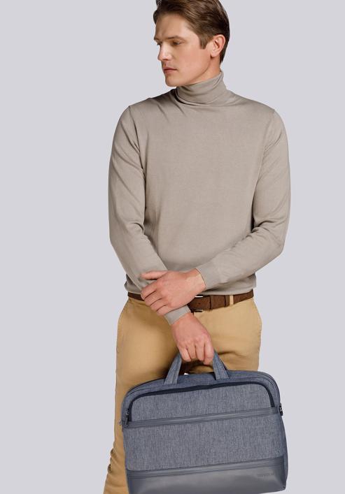 Męska torba na laptopa 15,6” z panelem z ekoskóry, szary, 92-3P-505-8, Zdjęcie 20