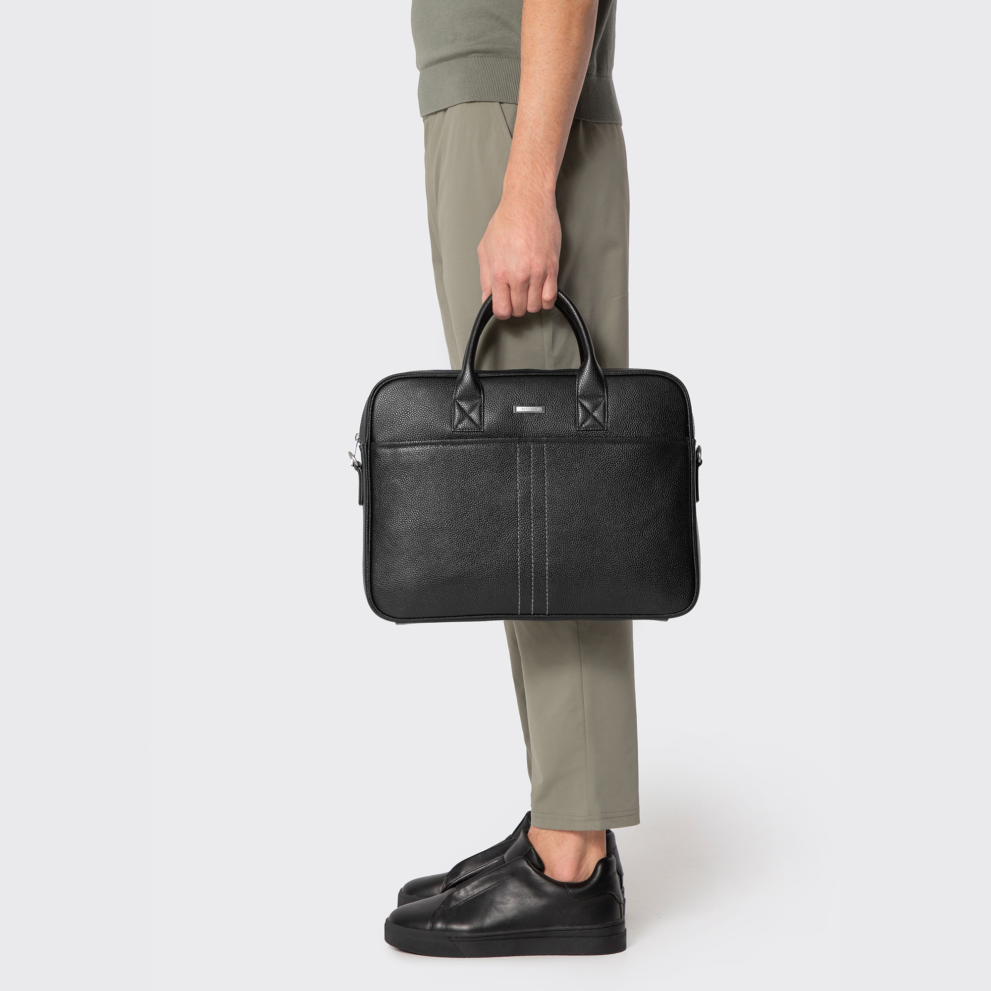 Pánska taška na notebook 15,6" z prírodnej zrnitej kože čierno-strieborná 102-3U-601-1S, Vyberte variant čierno-strieborná