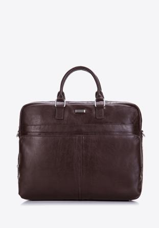 Męska torba na laptopa 17” skórzana z wypukłą kieszenią z przodu, brązowy, 97-3U-002-4, Zdjęcie 1
