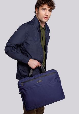 Męska torba na laptopa 17” z boczną kieszenią duża, granatowy, 92-3P-101-17, Zdjęcie 1