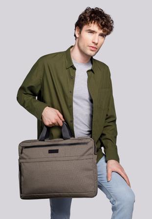 Męska torba na laptopa 17” z boczną kieszenią duża, beżowo-czarny, 92-3P-101-8, Zdjęcie 1