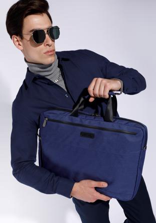 Męska torba na laptopa 17” z boczną kieszenią duża, granatowy, 92-3P-101-17, Zdjęcie 1