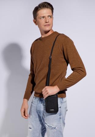 Męska torba na telefon skórzana, czarno-srebrny, 94-4U-803-11, Zdjęcie 1