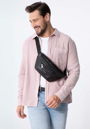 Men's faux leather waist bag with lustrous front zip, black, 98-3P-503-1, Photo 1