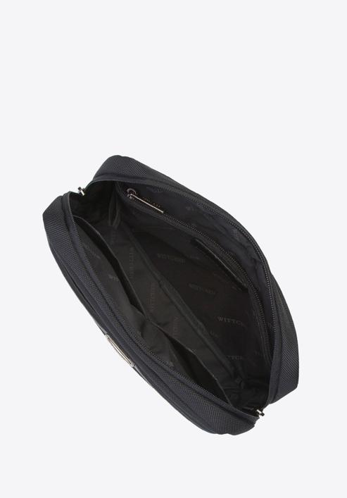 Męska torebka nerka ze skórzaną wstawką, czarny, 93-3U-900-1, Zdjęcie 3