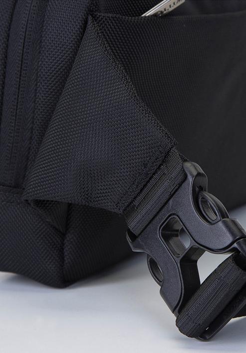Męska torebka nerka ze skórzaną wstawką, czarny, 93-3U-900-1, Zdjęcie 4