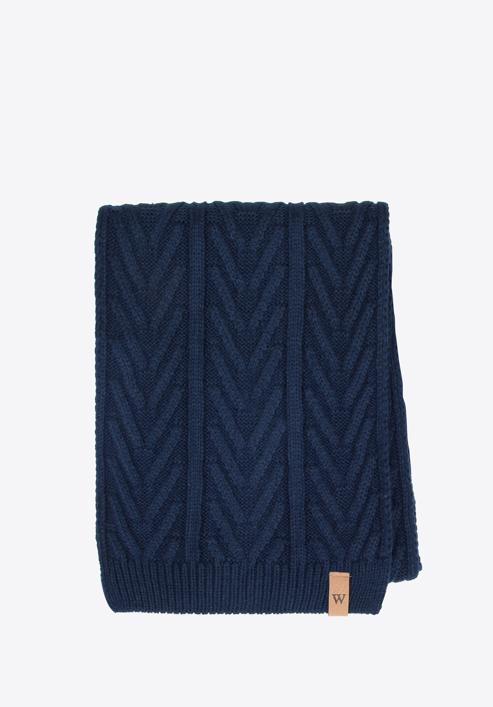 Men's winter cable knit hat and scarf set, navy blue, 95-SF-004-8, Photo 3