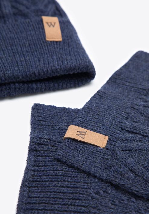 Men's winter cable knit hat and scarf set, dark blue, 95-SF-004-8, Photo 5