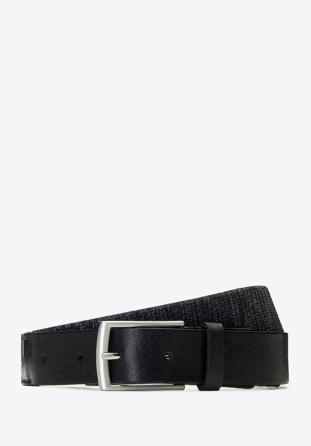 Men's woven belt with a silver buckle, black, 91-8M-352-1-12, Photo 1