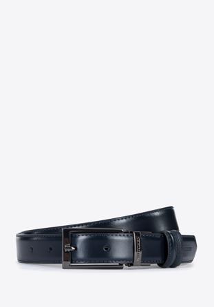 Men's reversible slim leather belt, navy blue, 96-8M-914-7-110, Photo 1