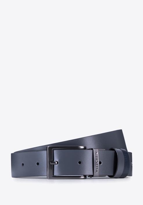 Men's leather reversible belt, navy blue-grey, 98-8M-903-1-10, Photo 1