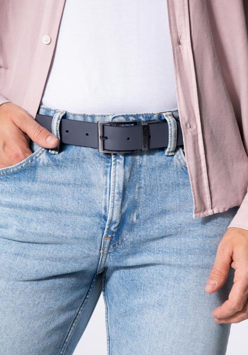 Men's leather reversible belt, navy blue-grey, 98-8M-903-1-11, Photo 15