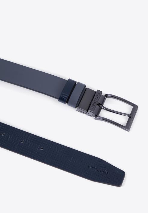 Men's leather reversible belt, navy blue-grey, 98-8M-903-1-11, Photo 2