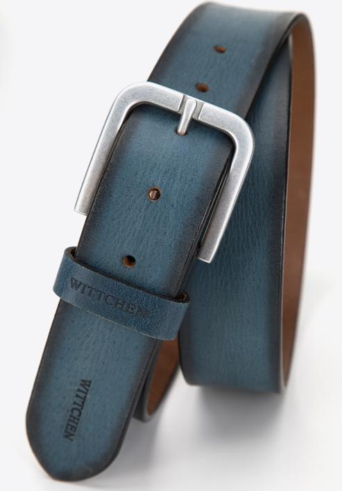 Men's vintage leather belt, blue, 98-8M-110-4-12, Photo 3