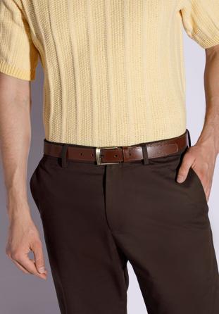 Men's leather slimline belt, brown, 94-8M-910-4-11, Photo 1