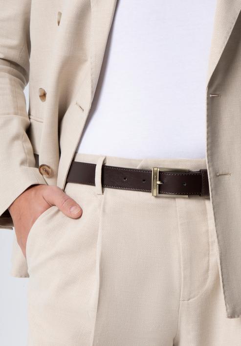 Men's slim leather belt, dark brown, 98-8M-950-4-12, Photo 15