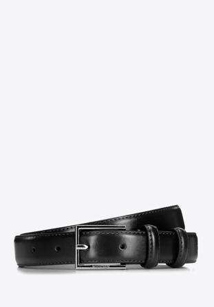 Men's leather belt with slim buckle, black, 98-8M-116-1-10, Photo 1