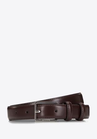 Men's leather belt with slim buckle, brown, 98-8M-116-4-12, Photo 1