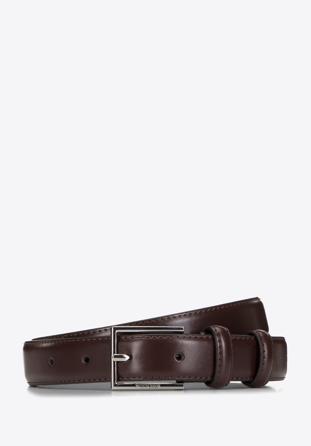 Men's leather belt with slim buckle, brown, 98-8M-116-4-11, Photo 1