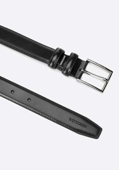 Men's leather belt with slim buckle, black, 98-8M-116-1-11, Photo 2