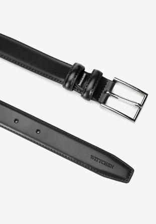 Men's leather belt with slim buckle, black, 98-8M-116-1-10, Photo 1