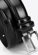 Men's leather belt with slim buckle, black, 98-8M-116-4-12, Photo 3