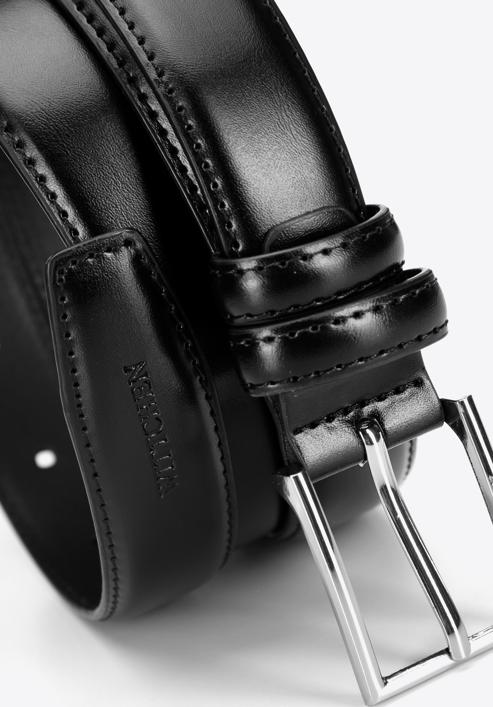 Men's leather belt with slim buckle, black, 98-8M-116-1-90, Photo 3