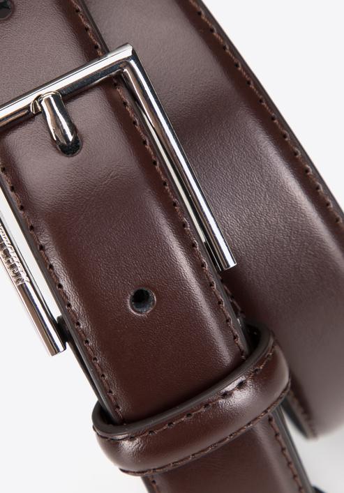 Men's leather belt with slim buckle, brown, 98-8M-116-1-90, Photo 3