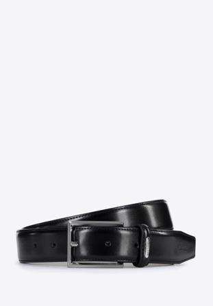 Men's leather belt with red thread, black, 96-8M-910-1-100, Photo 1
