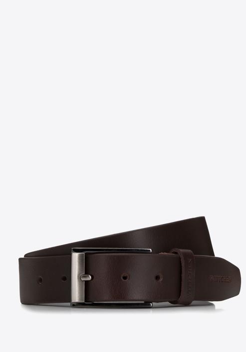 Men's leather belt with two-tone buckle, brown, 98-8M-111-4-12, Photo 1