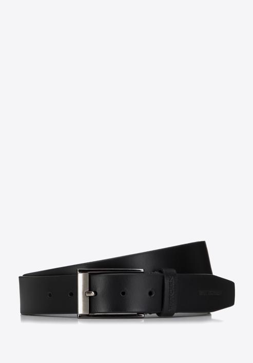 Men's leather belt with two-tone buckle, black, 98-8M-111-1-10, Photo 1