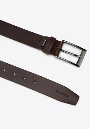 Men's leather belt with two-tone buckle, brown, 98-8M-111-1-10, Photo 1