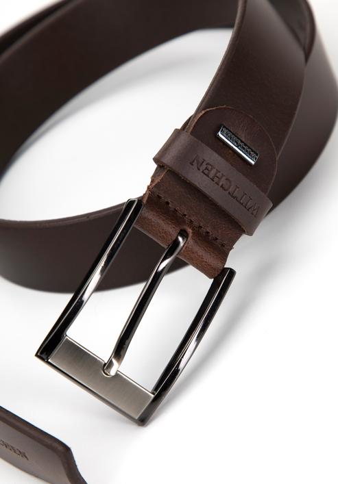 Men's leather belt with two-tone buckle, brown, 98-8M-111-4-90, Photo 3