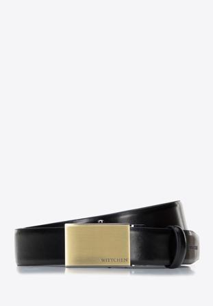 Men's leather belt with automatic buckle, black-gold, 96-8M-903-11-100, Photo 1