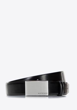 Men's leather belt with automatic buckle, black-silver, 96-8M-903-44-90, Photo 1