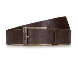 Men's leather belt with a vintage buckle, brown, 91-8M-325-4-10, Photo 1